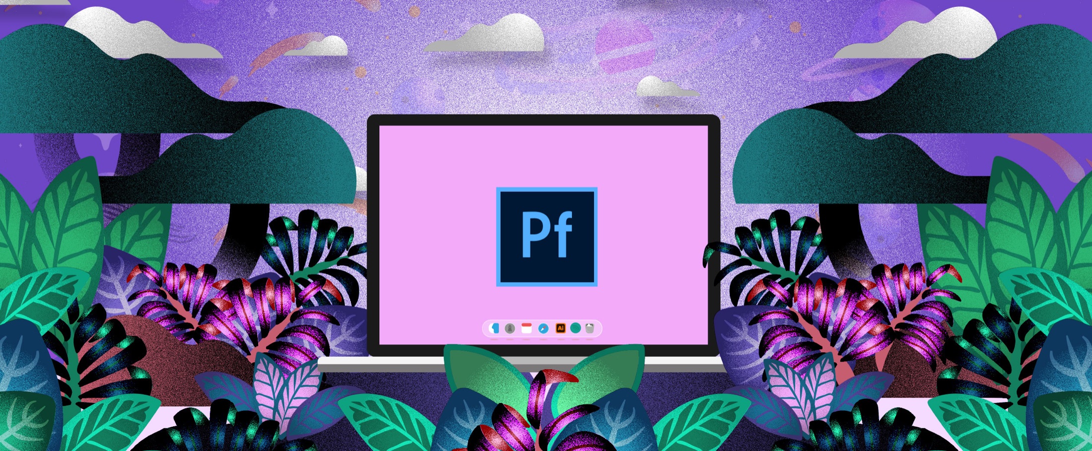 Colorful illustrated Adobe Students campaign frame